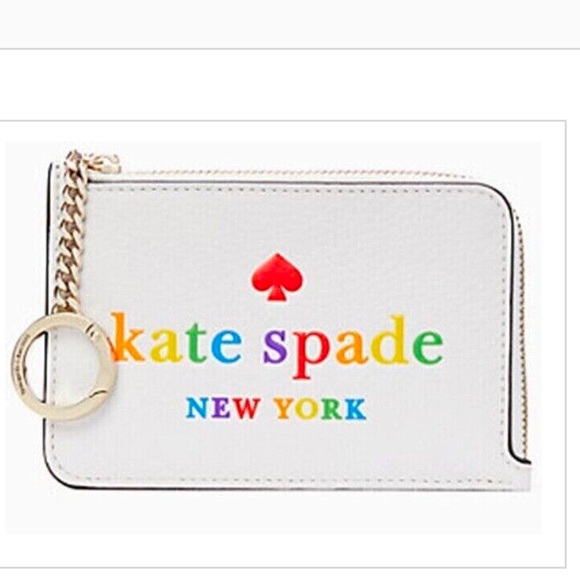Kate Spade L-Zip Card Holder Pride Rainbow White Wallet - Picture 5 of 7